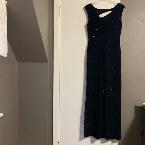 Elizabeth Navy Sequin Lace Floor Length Dress - Picture 3 of 5